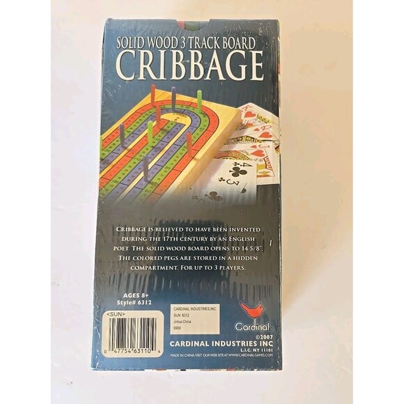 Cardinal Solid Wood 3 Track Board CRIBBAGE New Sealed Box Old Stock - Picture 3 of 5